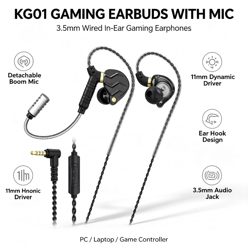 Pc Gaming Earbuds - Oordopjes met microfoon Bedraad Gaming Afneembare
