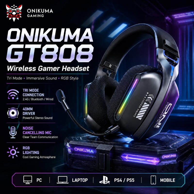 Pc Gaming Earbuds - ONIKUMA GT808 Draadloze Gaming Headset Tri