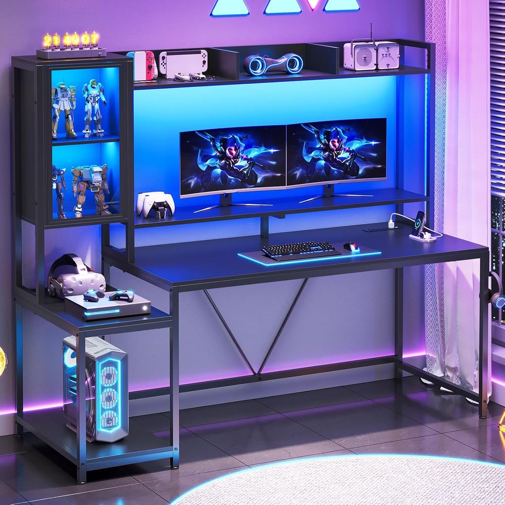Pc Gaming Usa - 60'' gamingbureau met opbergruimte, bovenkast, vitrinekast