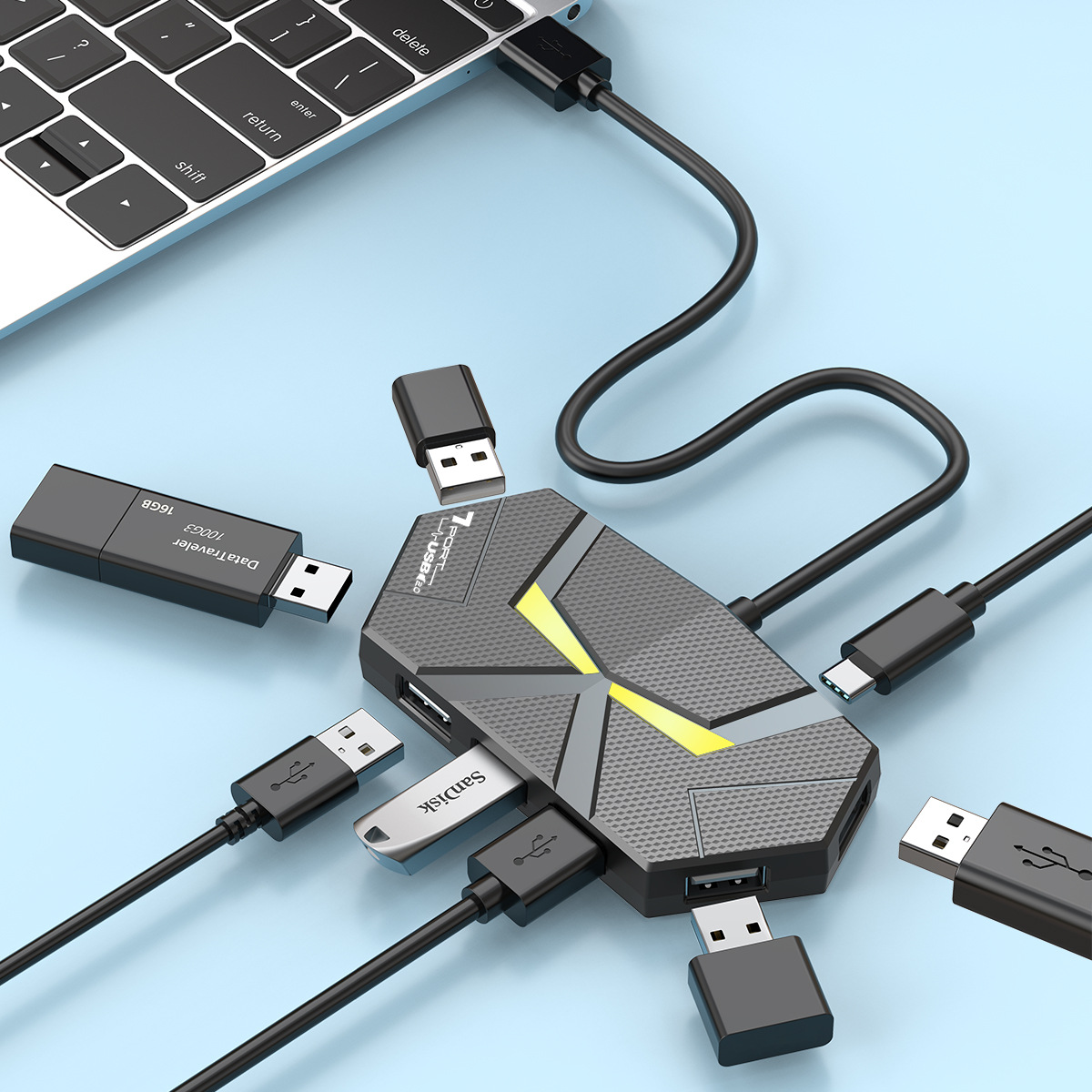 Usb Hub Gaming - 0.6 CM/1.2 M HUB 7-poorts Compatibel
