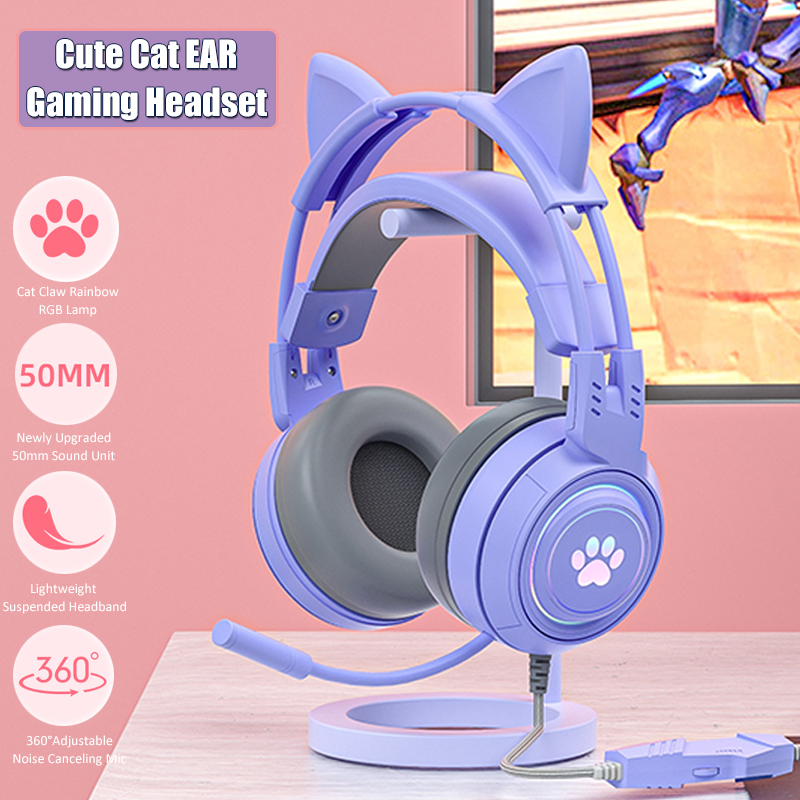 Pc Gaming Earbuds - Schattige Cat Ear Gaming Koptelefoon Met