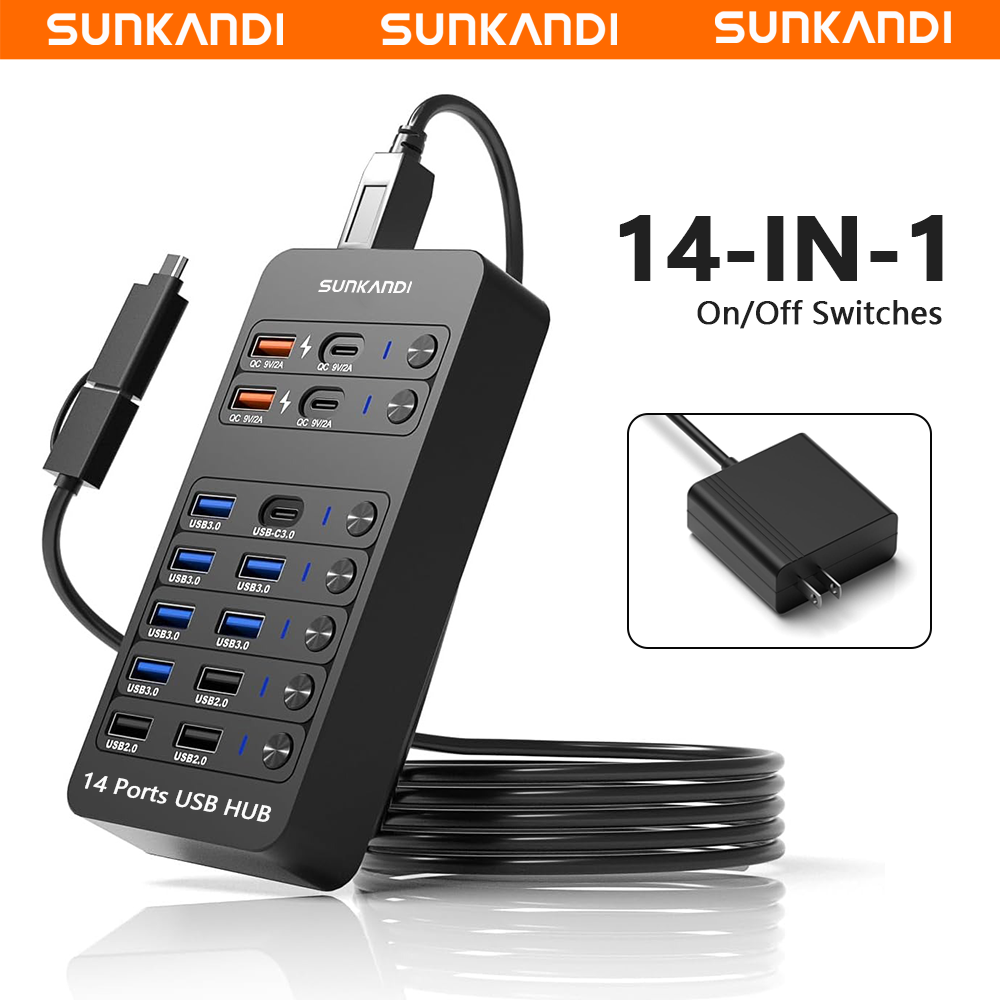 Usb Hub Gaming - SUNKANDI 14-in-1 aangedreven USB-hub, USB-datahub LED