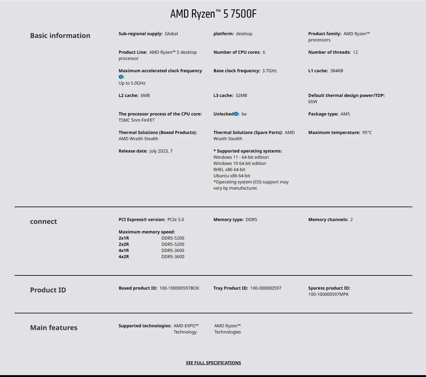 AMD Ryzen 5 7500F 3,7GHz 6-Cor - Pc Gaming Amd Ryzen 5 recensie en prijs