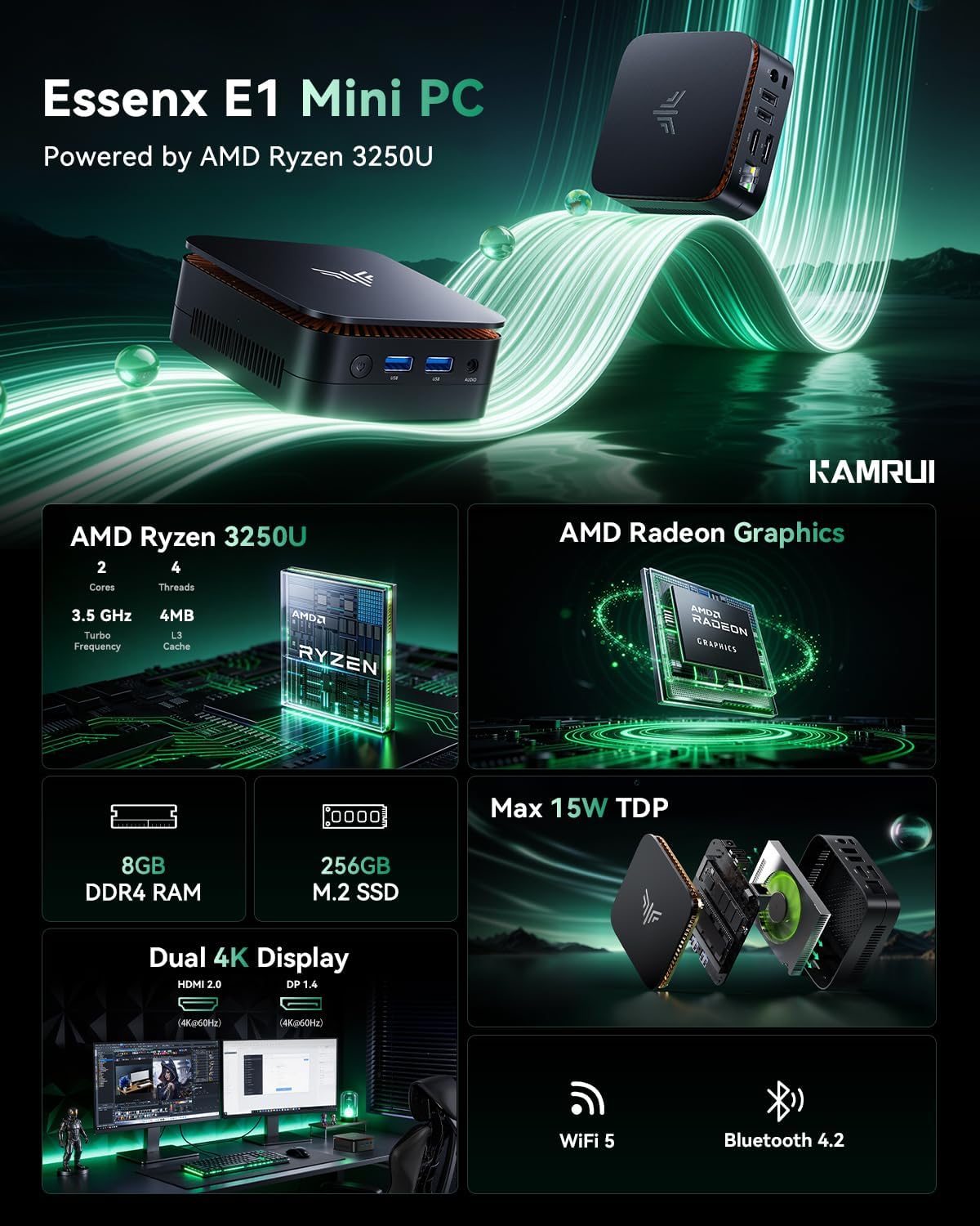KAMRUI Mini PC AMD R3 3250U 8G - Pc Gaming Ryzen recensie en prijs
